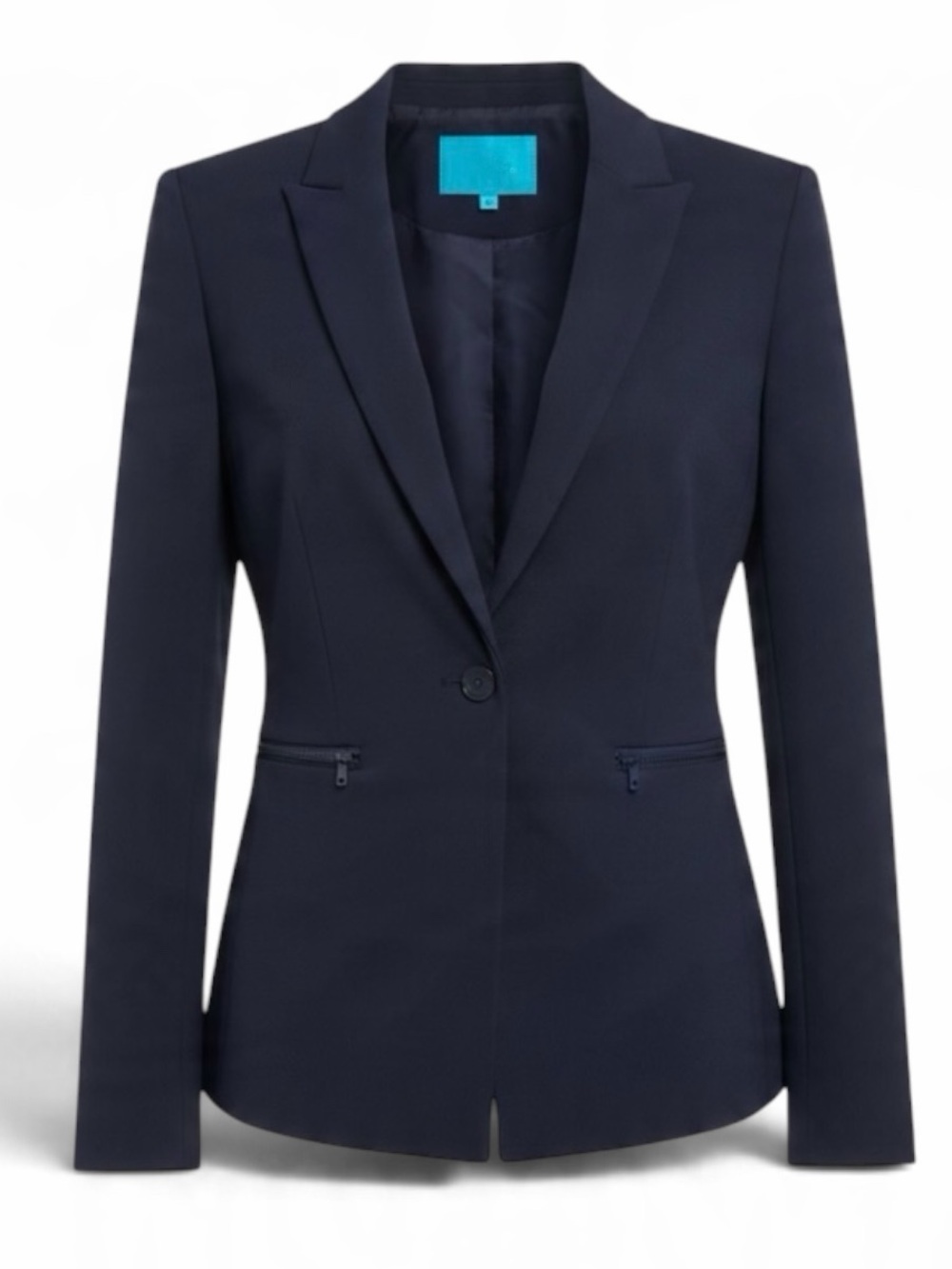 J.McLaughlin Navy Blue Scuba Knit Zip-Pocket Single Breasted Blazer Jacket Sz 6